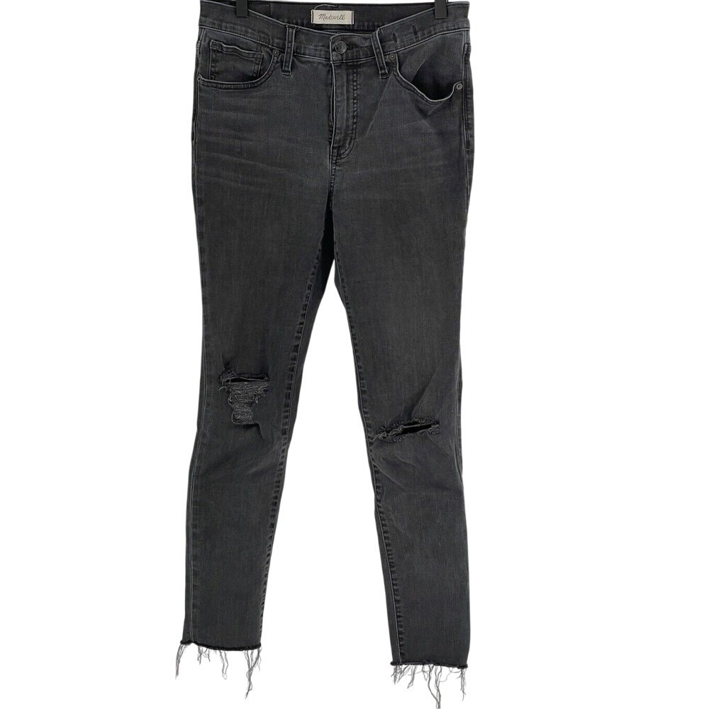 Madewell Jeans Women 29 Raw Hem Black 9"‎ High Rise Skinny Distressed